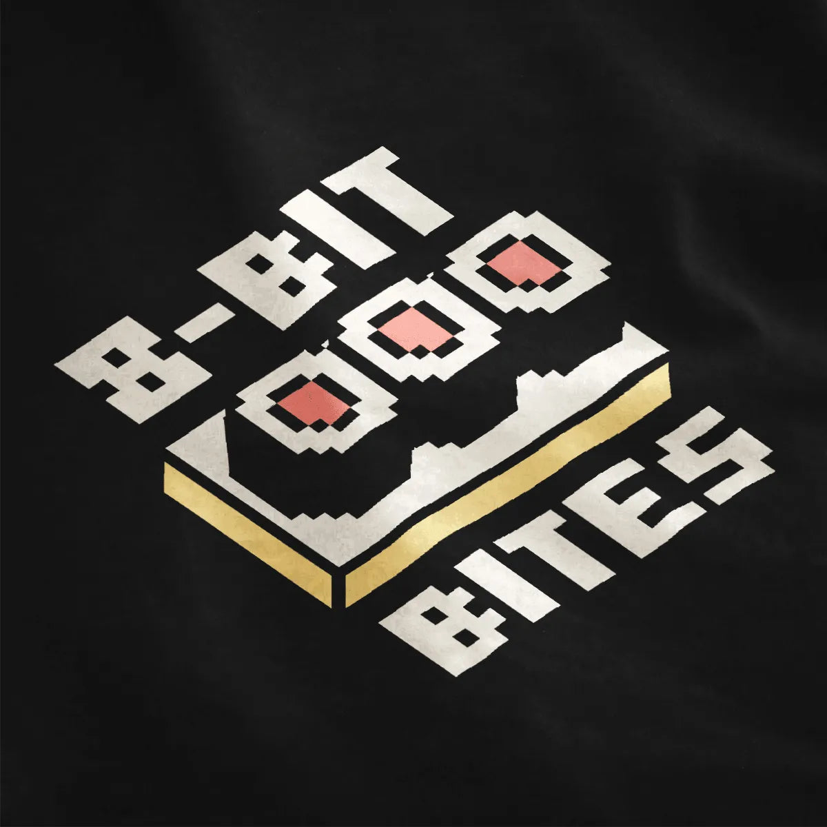 Three pixelated sushi rolls on a black closeup, sushi t-shirt, vintage gaming shirts.