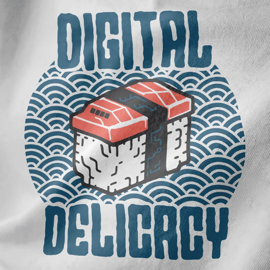 Pixelated sushi with circuit board pattern on white closeup, tech shirt, sushi t-shirt, japanese t-shirts.