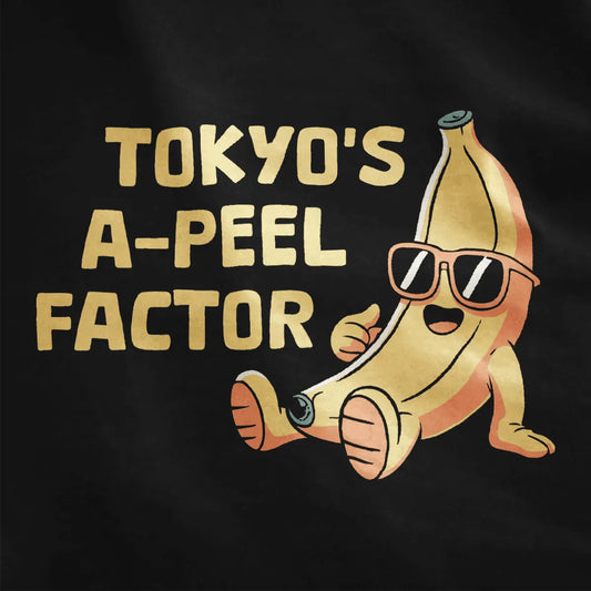Playful banana with sunglasses and thumbs-up on black t-shirt, japanese t-shirts, tokyo banana.
