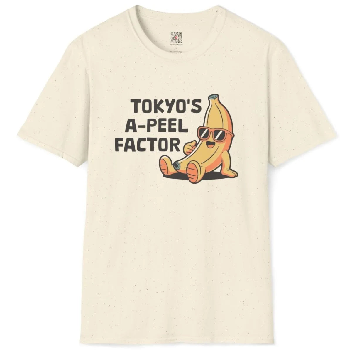 Natural flatlay t-shirt with cool banana, sunglasses, and friendly style, tokyo banana.