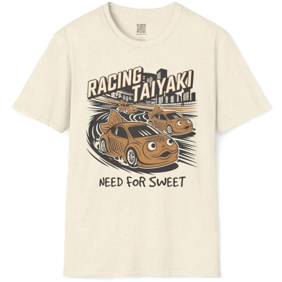 Natural Racing Taiyaki t-shirt flatlay with taiyaki cars, sweeping motion lines, and modern tradition.