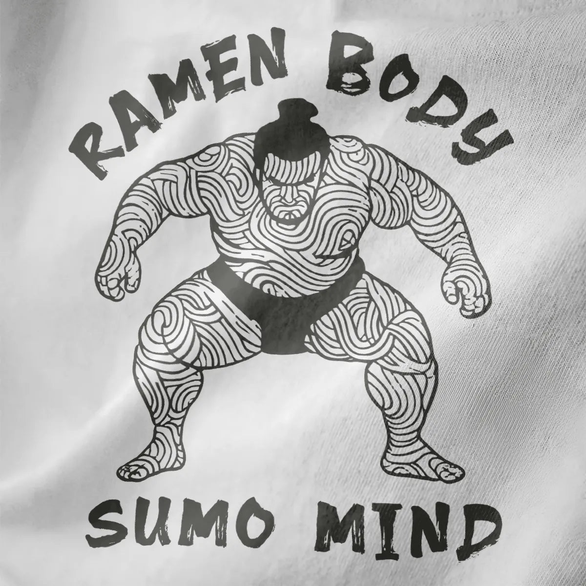 Ramen noodle sumo wrestler details on white shirt, ramen t-shirt, japanese t-shirts.