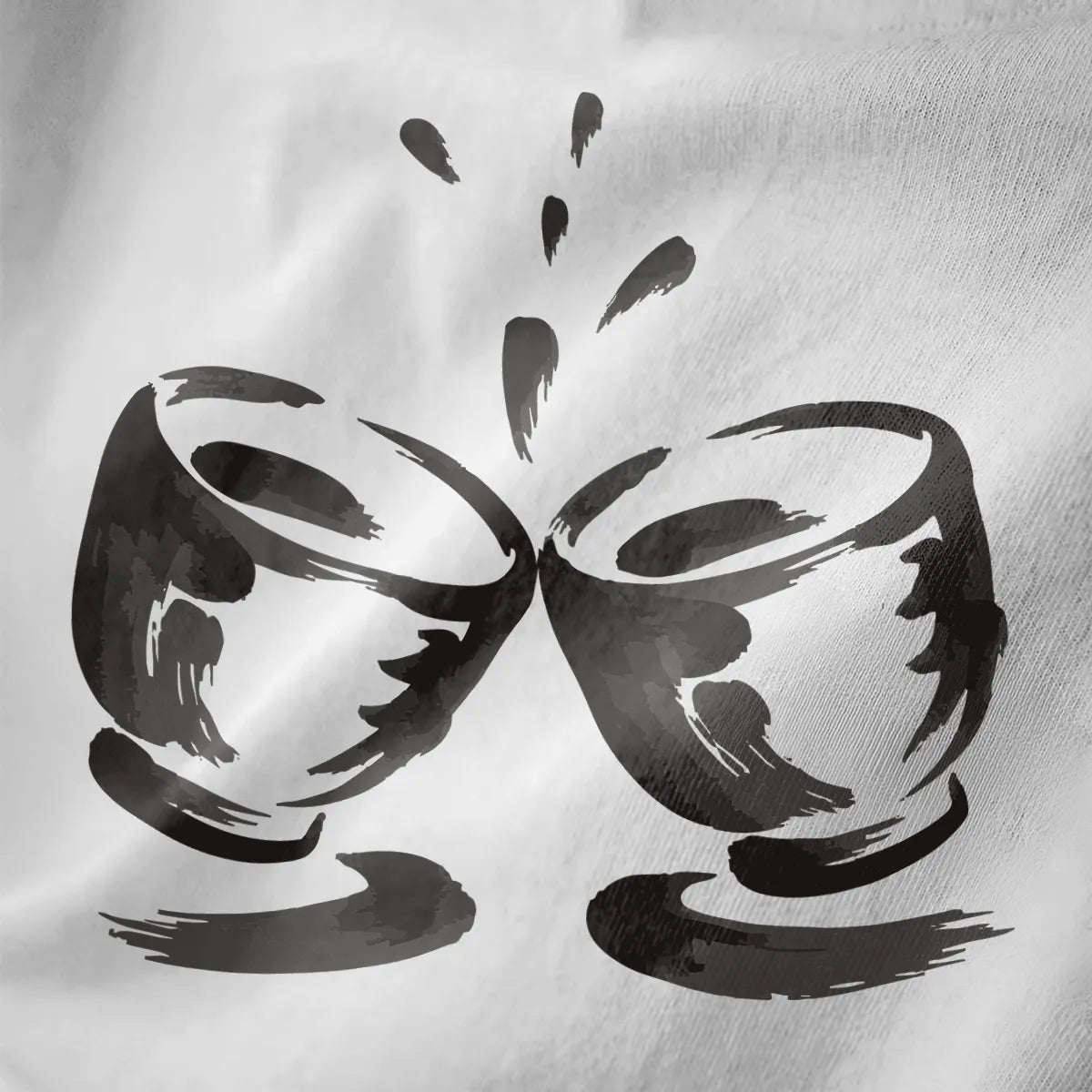 Close-up of white fabric showing textured black and grey brushstroke sake cups design.