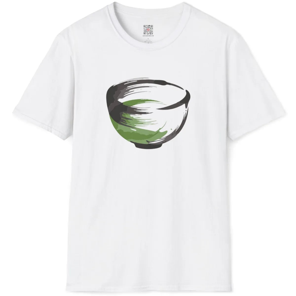 White flatlay showing vibrant matcha bowl illustration, minimalist art and unique design.