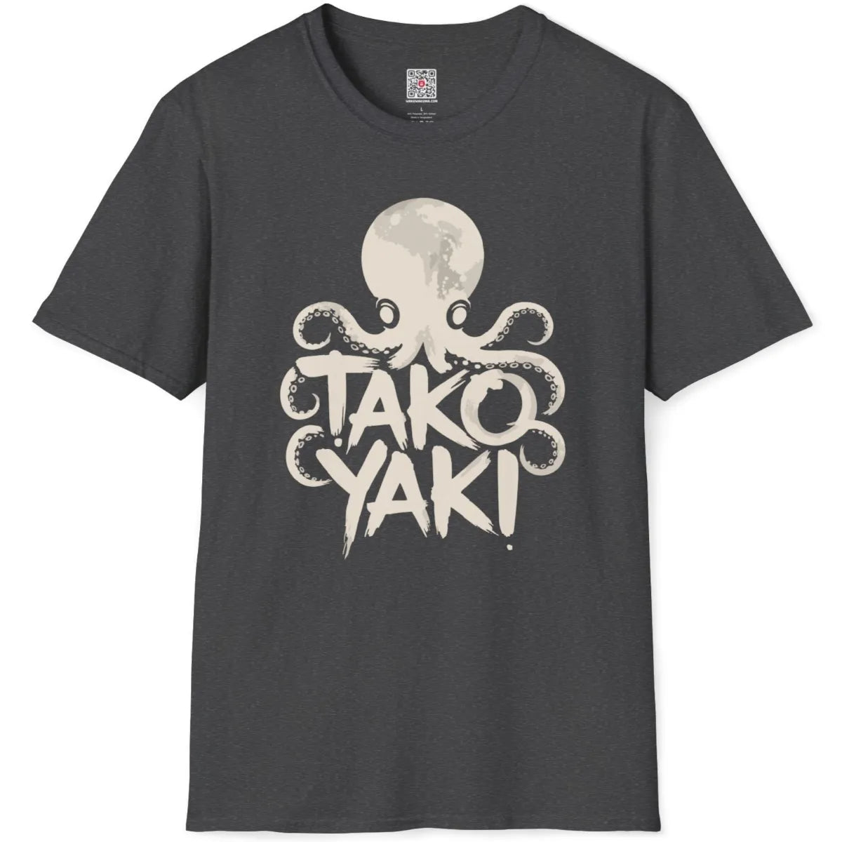 Dark heather flatlay of octopus tentacles framing takoyaki text, expressive brushstroke art, anime octopus.
