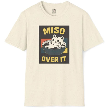 Natural flatlay t-shirt, cat in miso soup bowl, middle fingers, retro color blocks, bowl t shirt, pop art shirt.