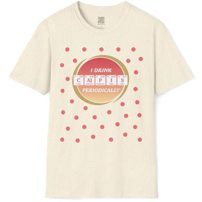 Natural t-shirt flatlay with orange mango Calpis periodic table graphic, softstyle t-shirt, japanese shirts.