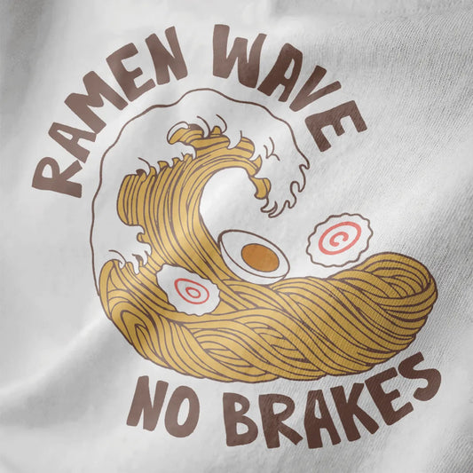 Ramen noodle wave with egg and narutomaki on white shirt, bold typography, ramen t-shirt, japanese t-shirts.